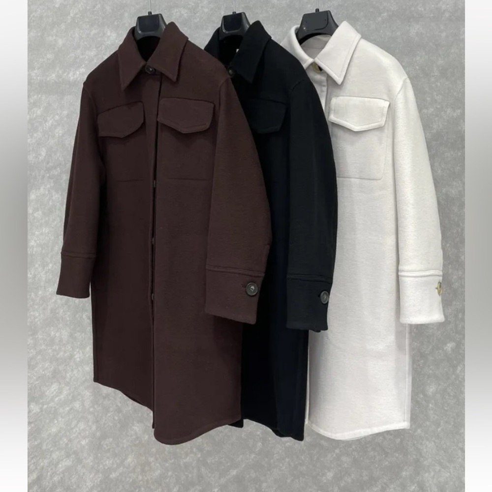 VINCE. Brushed Wool Blended Collared Single Breasted Shirt Coat